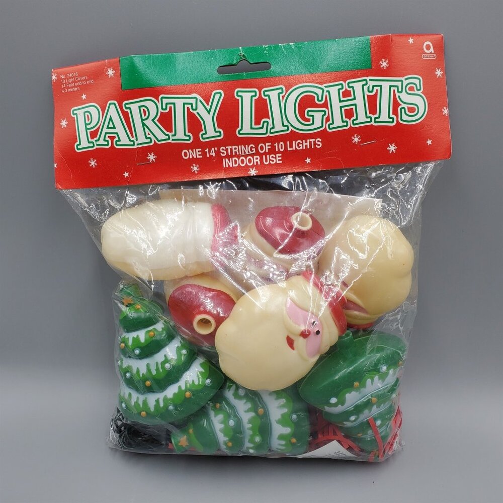 Vintage Christmas Tree Santa String Lights with Covers 14 Feet Indoor Amscan